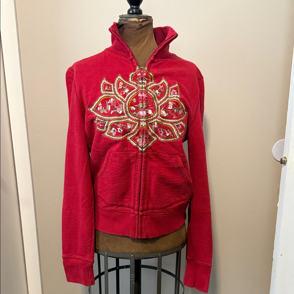 Lucky Brand Red Bomber Jacket with Embroidery